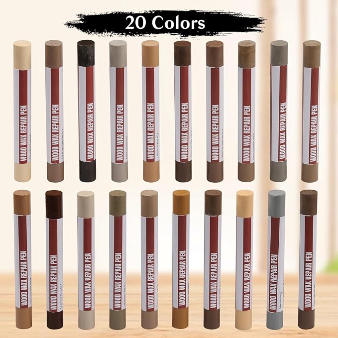 Wood Filler Sticks 20 Colors Repair Wax Sticks Kit Furniture Touch Up Crayons for Repairing Scratches Holes Cracks Wood Floor Tables Cabinets Doors Hardwood(Technicolor Series)