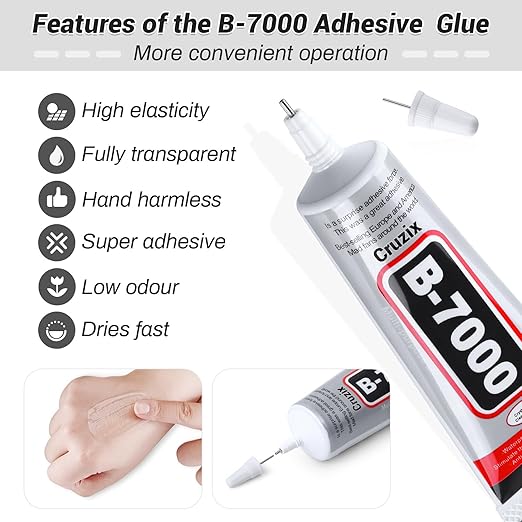 B7000 Jewelry Bead Glue for Jewelry Making, Crystal Clear Glue 3.7 fl oz B7000+Plus Multipurpose Super Adhesive Glue for Rhinestone Crafts Fabric Metal Stone Nail Art Wood Glass (110 ml/ 3.7oz)