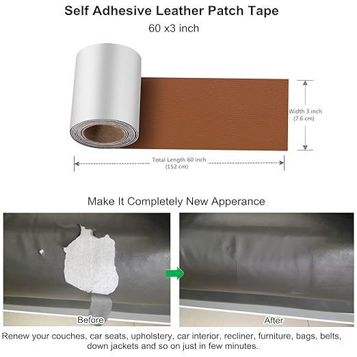 ILOFRI Self Adhesive Leather Repair Patch Tape 3x60 inch, Vinyl and Leather Repair Kit for Furniture, Couches, Car Seat, Boat Seat, Sofa, Vinyl Upholstery, Chair, Interior - Light Brown #2