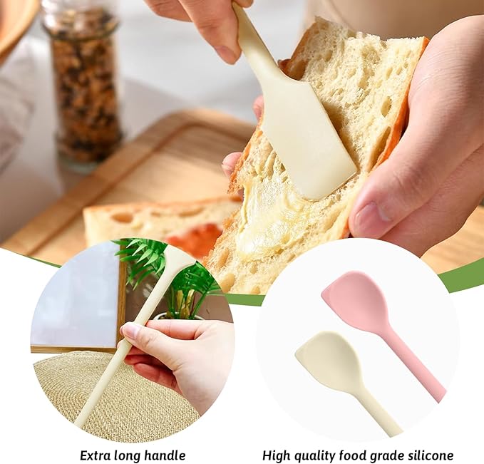 2 Pcs Mini Silicone Spatulas, Multifunctional Small Scrapers for Kitchen, Cosmetics & Jars, Reusable Stirrer for Jam, Lotion, Narrow & Thin Bottles, Colorful