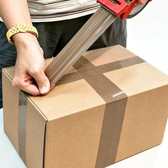 12-Pack Brown Packing Tape with 2 Dispenser, 2.4 Mil 1.88 Inch x 60 Yards, Total 720yds, 12 Refills Rolls Packaging Tape for Moving, Shipping and Storage