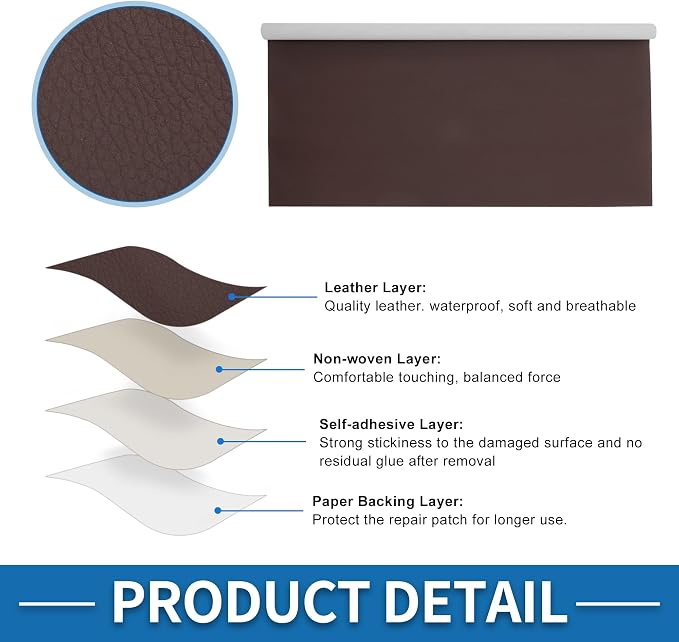 Self Adhesive Leather Repair Patch Strong Stickiness 39"x53.9" Leather Repair Tape PVC Faux Leather Deep Brown 1 Pcs