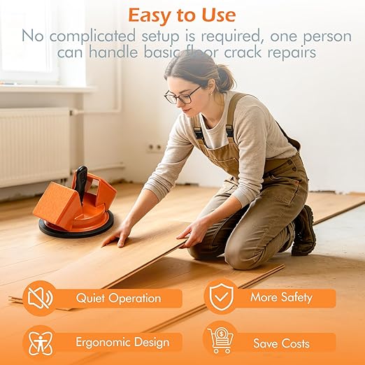 Heavy Duty Floor Gap Fixer Tool 45°Striking Surface Floor Gap Repair Tool, Large Enhanced Suction Cup Made of Iron with Slot Cutter & 6 Reusable Sticky Pads for Vinyl Plank Hardwood Floor
