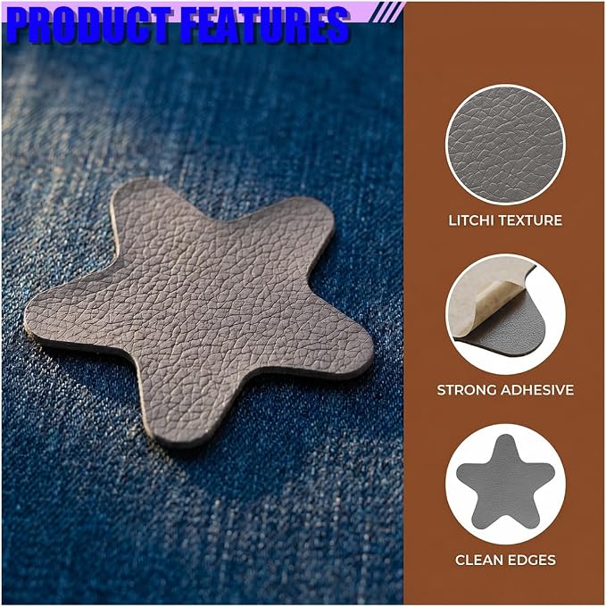 4PCS Stars-Shaped Car PVC Leather Repair Patch Tape, Self-Adhesive Car Seat Tear Repair Kit, Wear-Resistant Auto Interior Decoration Sticker Accessories for Furniture, Upholstery (Gray)