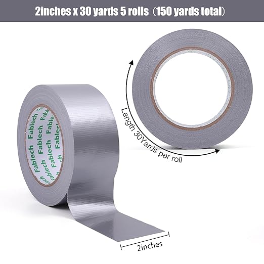 5 Pack Heavy Duty Duct Tape, 9 Mil Thickness, 2 Inch x 30 Yards, Waterproof Strong Adhesive, Flexible,No Residue, Tear by Hand, Multi-Use for Repairs, DIY, Industrial & Home Use (Silver)