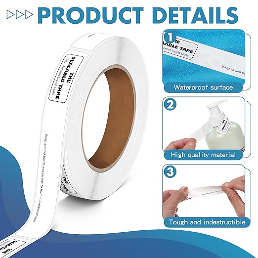 Pushglossy 1 Roll Sealable Tape 3/4 x 6 250 Labels Surface Waterproof Stop Liquid Leaks Tapes Wrapping Toiletries, Bottle, Jar Lids to Form Leakproof Seal for Transportation Shipping