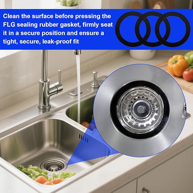 3pcs FLG-Seal Sink Seal Gasket Accessories, Putty-Free Premium Rubber Kitchen Sink Drain Gasket Seal Ring Replacement for Insinkerator Garbage Disposal Drainage Systems(Black)