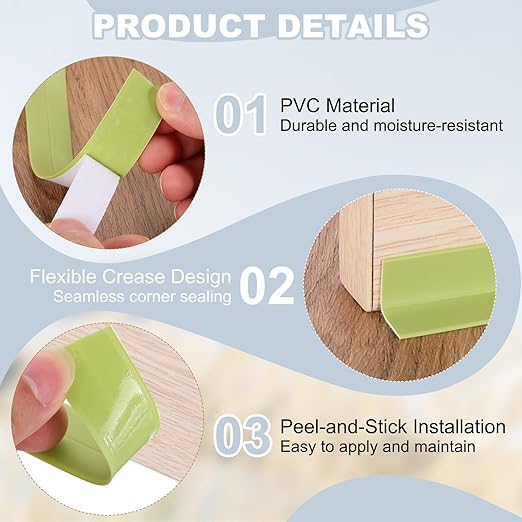 PATIKIL 1" x 3.3 ft Caulk Tape, Caulk Strips PVC Self Adhesive Caulking Tape Waterproof Edge Protectors for Bathroom Accessories Kitchen Countertop, Green
