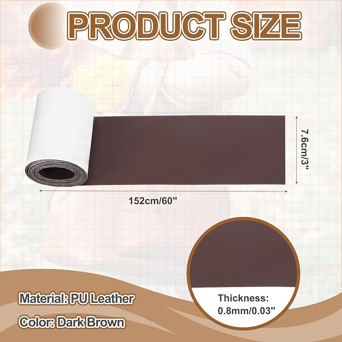 MECCANIXITY Leather Repair Patch 3"x60" Self-Adhesive Leather Vinyl Repair Tape Kit for Furniture Couches Sofa Chair Car Boat Seats Jackets, Dark Brown