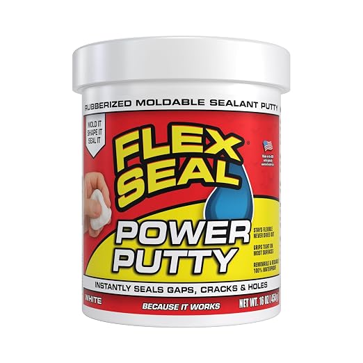 Flex Seal Power Putty, Moldable Waterproof Rubberized Sealant, Instantly Fills Gaps, Cracks, or Holes, Removable Reusable, Works Underwater, Pipes, Marine, Auto, RV, Metal, Plastic, Wood, White 16 oz