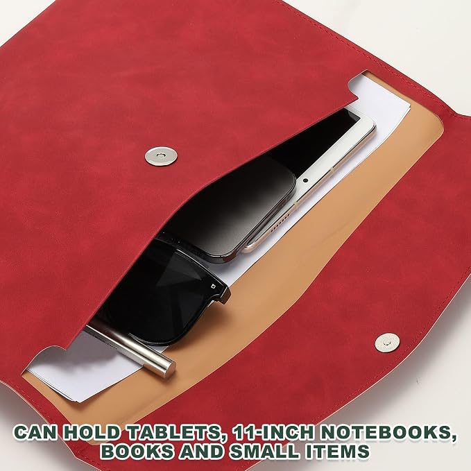 PATIKIL PU Leather A4 File Folder, Document Holder Filing Organizer Portfolio Envelope Folder Case with Snap Closure for Letter Receipt, Red
