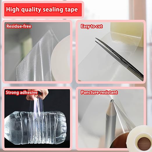 Birllaid Window Sealing Tape, Window AC Air Conditioner Sealing Tape,2 Inch x 69 FT(23 Yards), No Residue, Clear