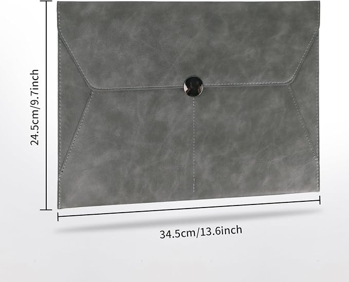 MultiBey PU Leather A4 Document Holder File Organizer with Snap Closure, Waterproof/Water‑Resistant A4 & Letter Size Envelope Folder 13 x 9.5 in - Holds up to 100 Sheets (Elegant Grey)