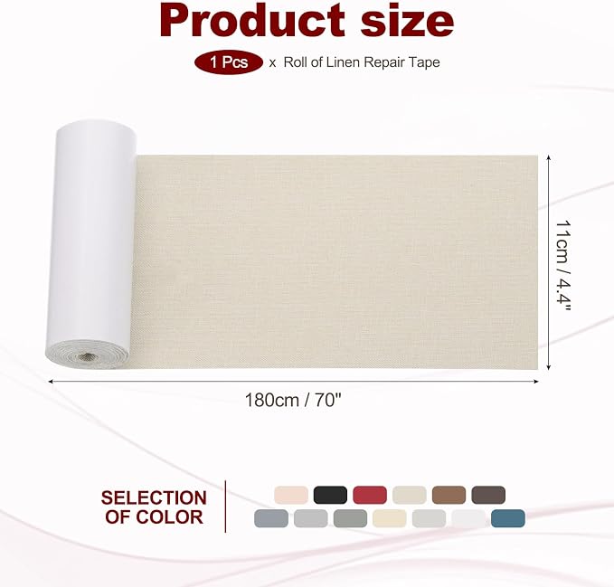 PATIKIL 70x4.4 Inch Linen Repair Tape, Repair Fabric Patch Self Adhesive Couch Patch Line Repair Patch for Furniture Sofa Car Seats Office Chairs, Khaki