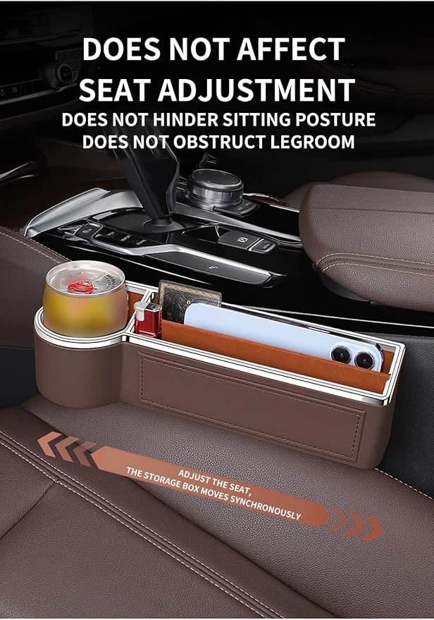 SANRILY Black Universal Car Seat Gap Filler Organizer with USB Hole Fashion PU Leather Multifunctional Car Center Console Organizer with Cup Holder 1 Pack