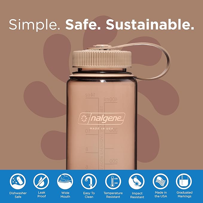 Nalgene Sustain Tritan BPA-Free Water Bottle Made with Material Derived from 50% Plastic Waste (using ISCC certified mass balance), 16 OZ, Wide Mouth, Mocha (Pack of 6)