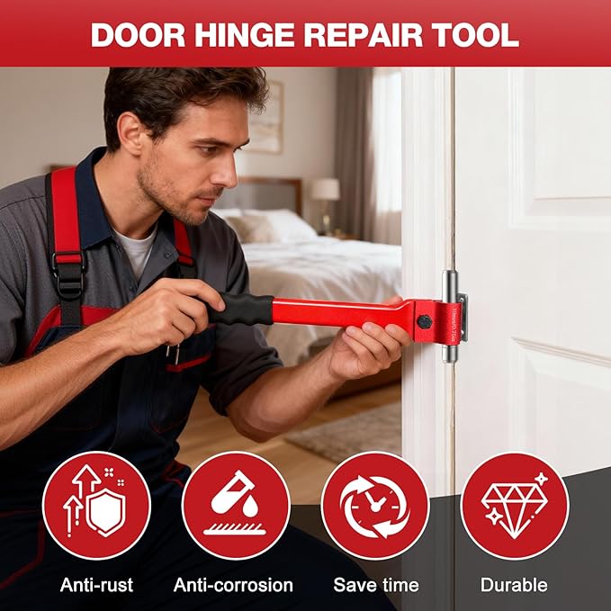 Door Hinge Adjustment Tool Set - 12 In 1 Precise Hinge Gap Adjustment Wrench for Residential and Commercial Doors Reinforced Steel Design Door Hinge Tool for Door Alignment Repair and Installation