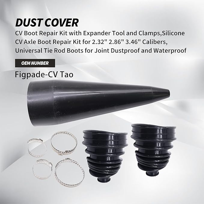 2PCS CV Boot Repair Kit with Expander Tool and Clamps, Silicone CV Axle Boot Repair Kit for 2.41" 2.81" 3.43" Calibers, Tie Rod Boots for Joint Dustproof and Waterproof