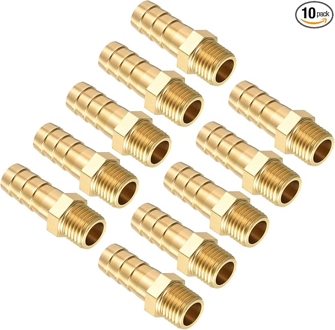 Pack of 10 Brass Hose Barb Fittings 10mm Hose Barb to M12x1.25 Male Fittings for Home Machines, Massage Bathtubs, and Irrigation Systems
