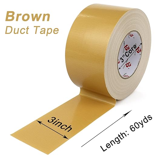 3 Inch Tan Brown Duct Tape Waterproof,Heavy Duty,3 Inch x 60 Yards,9 Mil Industrial Grade Light Brown Duct Tape,No Residue,Strong,Flexible and All Weather,Professional for Indoor & Outdoor Use