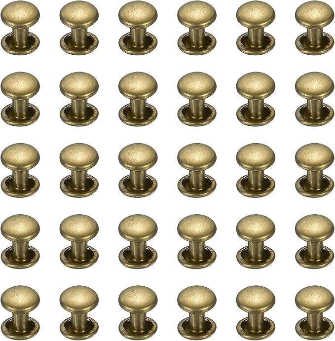 uxcell 300 Sets Double Cap Leather Rivets, 6x6mm Round Cap Metal Studs Rivets for Leather Craft Repair DIY Purse Belts Bags Shoes, Bronze