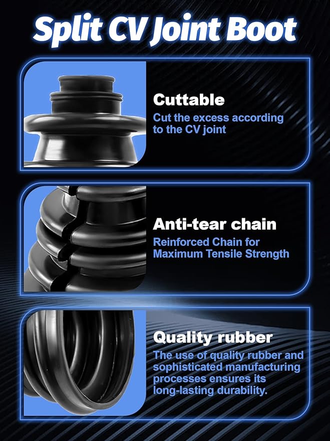 CVS18 CV Boot Split Constant Velocity Joint Gaiter Boot Replacement Kit, wear-Resistant CV Boot, Fits Shaft Size 22mm-28mm, 128mm Height, Includes 2 Stainless Steel CV Boot Clamp, Black