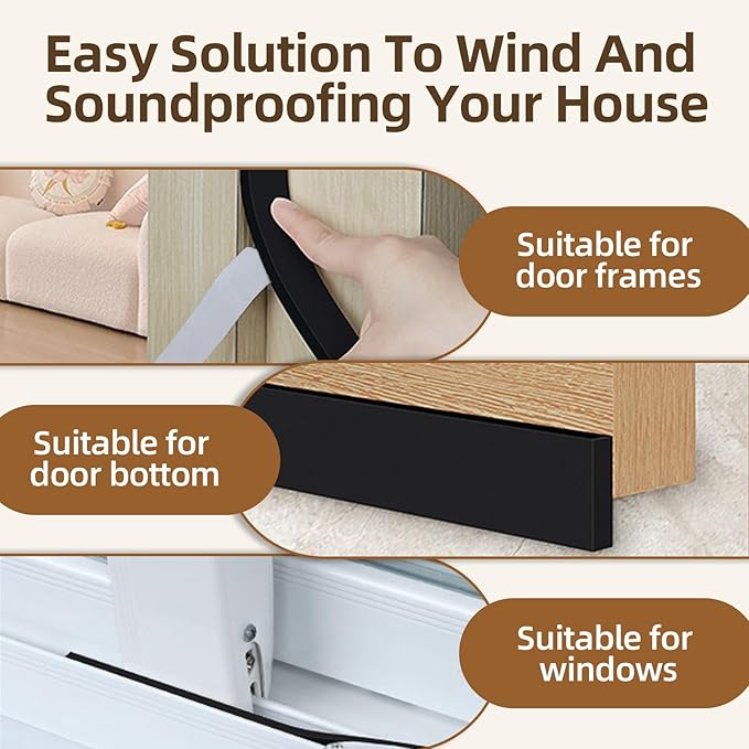 1/2 Inch Wide 1/17 Inch Thick Weather Stripping Door Seal,Window Sealing Tape,Foam Insulation Tape,Single-Sided Self-Adhesive Foam Strips,33 Feet Long Black