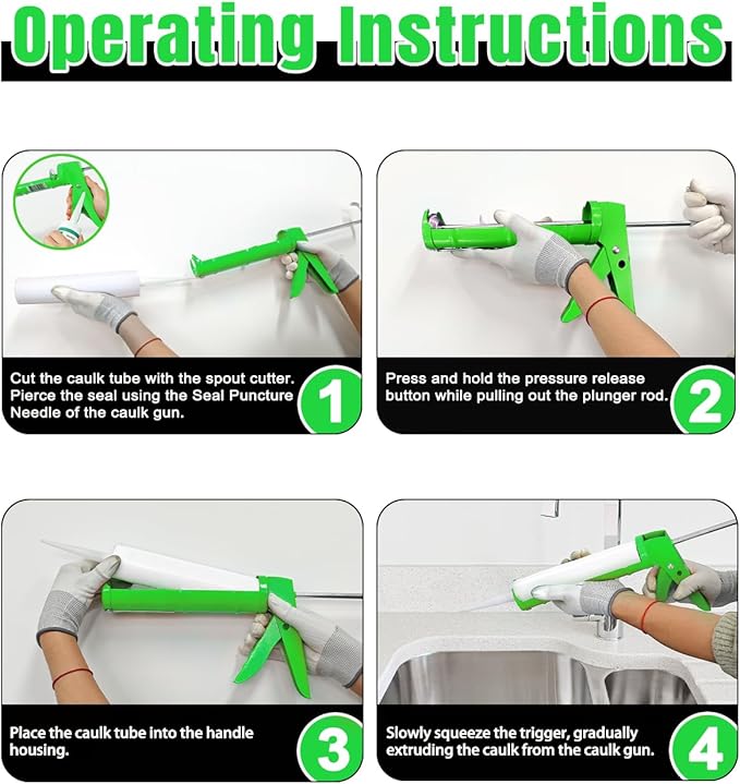 Holothurian Caulking Gun, Caulk Gun No Drip,Sealant Finishing Tool Grout Scraper for Kitchen Bathroom Window Sink Joint, 1/10 Gallon Cartridge, 10:1 Thrust Ratio, Green