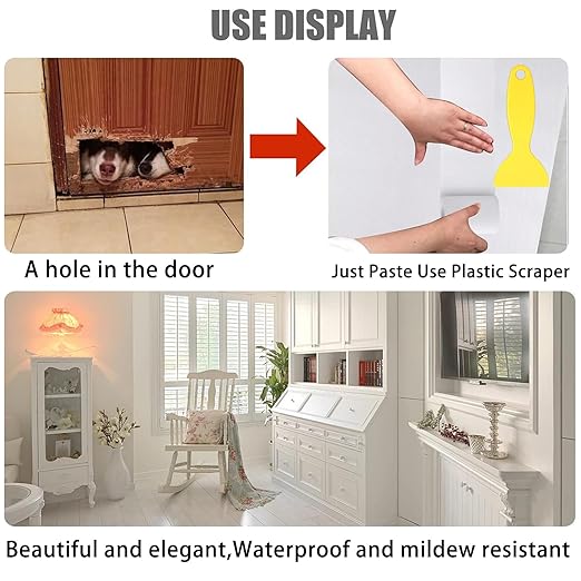 4" X33' Size Realistic Wood Grain Repair Tape, Self Adhesive Wood Grain Repair Patch for Tables, Chairs, Doors, Windows, Floors, Furniture Renovation, Handicraft DIY. With Plastic Scraper. White Wood