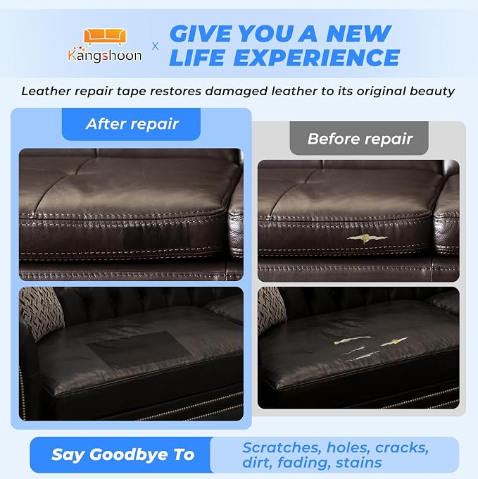 Leather Repair Patches, 17X79 Inch Self-Adhesive Leather Repair Tape, Stretch Vinyl Repair Kit for Couch Furniture Sofas Car Seats (Dark Brown, 17X79 Inch)