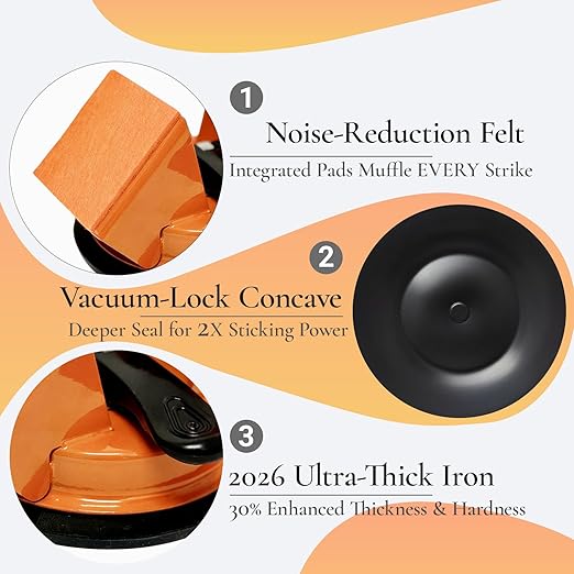2026 Upgraded Floor Gap Fixer Tool, Heavy Duty Iron Dual 45°Striking Suction Cup for Vinyl Plank LVP, Laminate & Hardwood, 6pc Repair Set with Rubber Mallet & Gap Cleaning Knife (Orange)