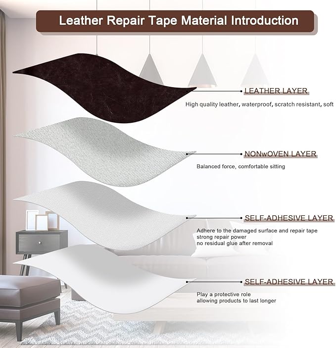JDLUGH Sofa Leather Repair Patch Tape 15x60 Inch Large Self Adhesive Leather Sofa, Car Seat, Leather Furniture, Vinyl Repair Patch Kit (15x60 Inch, Brownish brown2.0)