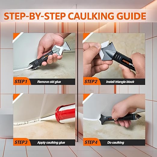 Silicone Caulking Tools 3 in 1, Sealant Finishing Tool with Grout Remove Scraper, Caulk Remover and Angle Scraper Glass Glue for Bathroom, Kitchen, Sink, Shower, Tile and Window Sealing