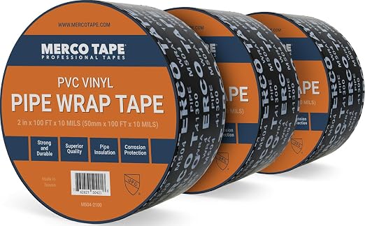 TAPEWELL PVC Tape Corrosion Protection Pipe Wrap Tape, 2" x 100 Ft. 10 Mil Thick, Pack of 3