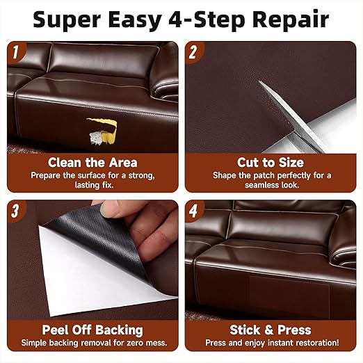 Dark Brown Leather Repair Tape, 3.15" x 59" Heavy Duty Vinyl Repair Patch, Waterproof Self Adhesive Leather Repair Kit for Fixing Holes & Scratches on Couch, Car Seat, Furniture