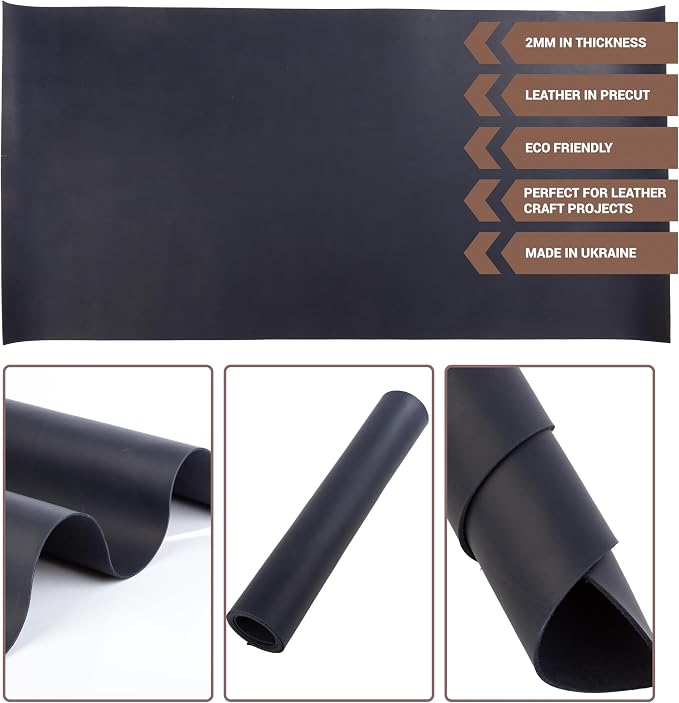 Shkira 12''X24'' Genuine Dark Blue Leather Sheets for Crafts - Square 2.0MM Thick Genuine - Thick Cowhide Pieces Square - Leather Sheet for Arts