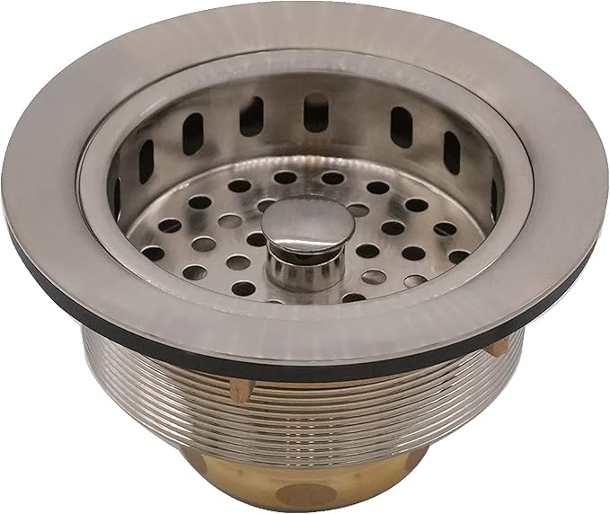 Westbrass CO2165S-07 COMBO PACK 3-1/2" Post Style Large Kitchen Sink Basket Strainer and Waste DisposalDrain Flange with Basket Strainer, Satin Nickel