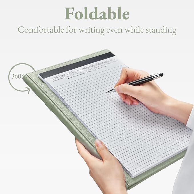 Mymazn Padfolio, Portfolio Folder, Legal Pad Holder, Resume Folder | Faux Leather Binder with Document Organizer, Business Card Holder, Letter-Size Notepad for Interview, Men & Women, Sage Green