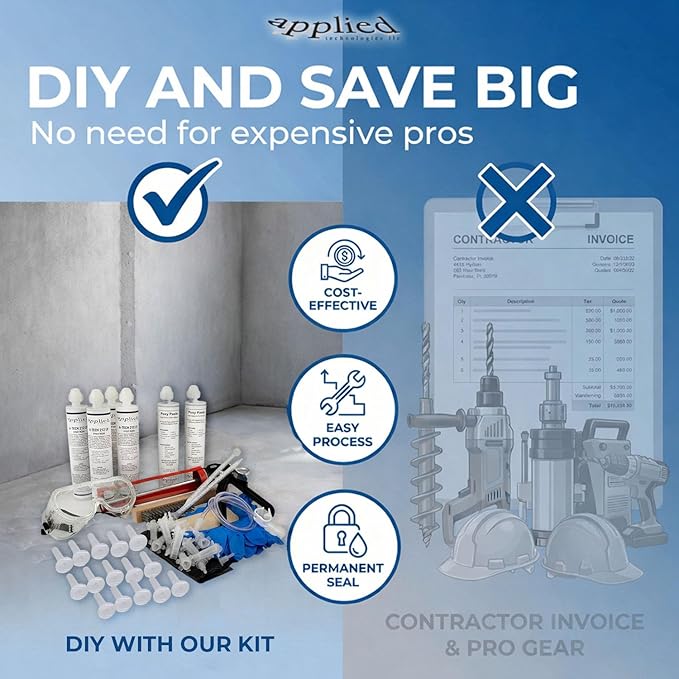 6–10 Ft DIY Foundation Wall Crack Repair Kit, Waterproof Epoxy Concrete Crack Filler, Stops Leaks, 12,000 PSI Structural Strength, Fast Gel Time, Professional-Grade Home Improvement Repair Solution