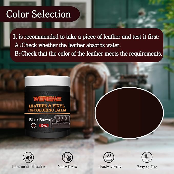 Leather Recoloring Balm & Color Restorer, Black Brown, 10 OZ | Restore Faded Leather Color, Cover Scratches & Scuffs. Easy DIY Application for Furniture, Sofa, Car Seats, Bags & Shoes