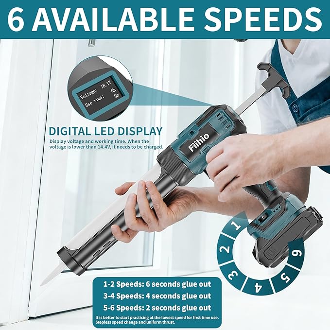 Cordless Caulking Gun Compatible with Makita 18V Battery,10 OZ Electric Caulk Gun with LED Light, LCD Display, 6 Adjustable Speeds for Floor Wall Tile Filling, Blue (No Battery)
