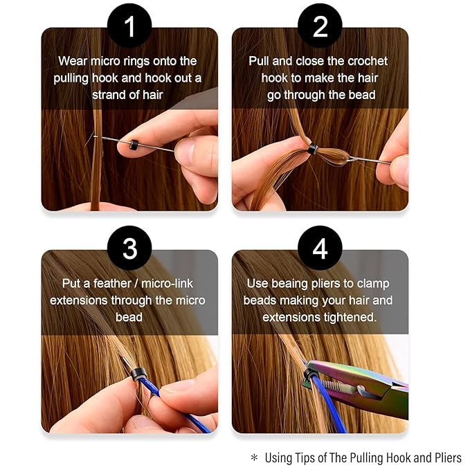 NEWISHTOOL Micro Links Hair Extensions Kit, Hair Extension Pliers for Beads, Hair Extension Loop Needle Pulling Hook Tool Bead Device Tool Kits, Micro Link Tools for Hair or Feather Extensions Styling