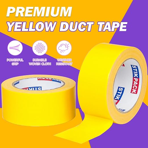 2 Rolls Yellow Duct Tape, Heavy Duty Strong Industrial Colored Duct Tape 9mil x 2inch x 25yds Flexible, No Residue, Waterproof and Tear by Hand, Multi-Use for Indoor & Outdoor Repairs