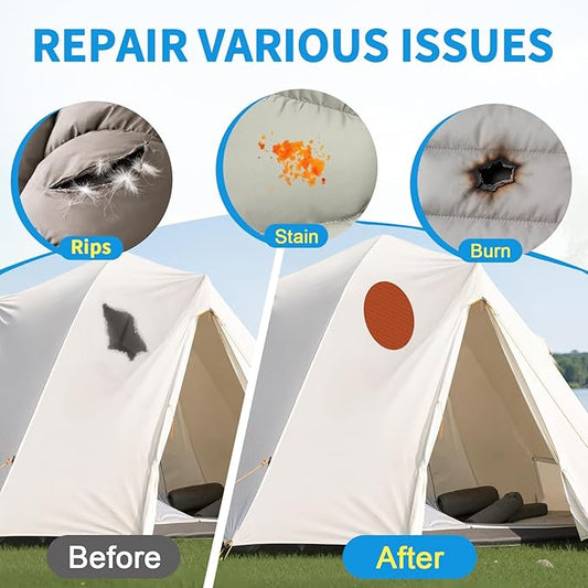 Waterproof Nylon Fabric Repair Tape Tent Repair Kit, 4pcs Outdoor Gear Tenacious Fix Tape, Self-Adhesive Fabric Patches for Clothes, Down Puffer Jacket, Tent, Sleeping Bag, Backpack, Orange