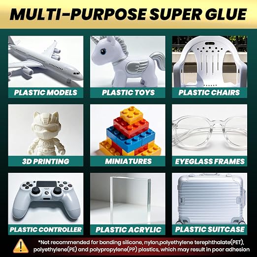 CYAFIXED Super Glue for Plastic, Professional Grade Cyanoacrylate (CA) Instant Adhesive, 2 oz. (56.8 Grams) - Glue for PVC, ABS, Polycarbonate and Other Plastic Materials