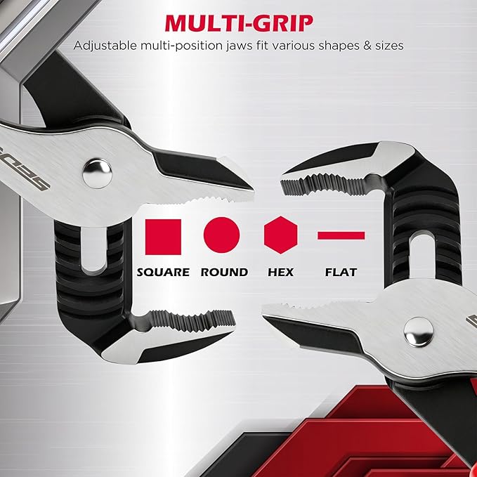 4-Piece Groove Joint Pliers Set, 12" 10" 8" 6" Adjustable Water Pump Pliers with Non-Slip Handles, Straight Jaw Tongue and Groove Pliers for Plumbing, Pipe Fittings, Nuts, Bolts and Home Repair