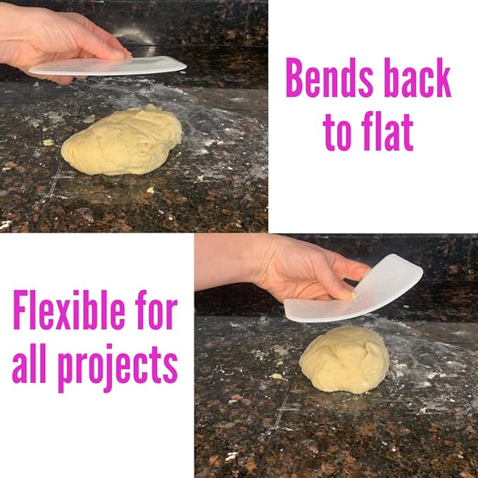 Sourdough Plastic Bench Dough Scraper Bowl Flexible Food-safe Cutter Flexible Multipurpose Good Grip Curved and Flat Edge Dough Food Scrapers for Kitchen Bread Dough Cake Fondant Icing 2 Pack