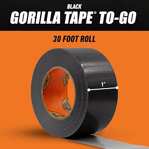 Gorilla Tape, Mini Duct Tape to-Go, 1" x 10 yd Travel Size, Black, (Pack of 2)