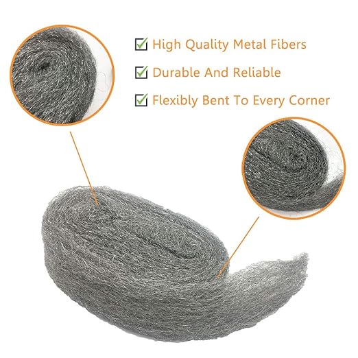 Steel Wool Fill Fabric DIY Kit, Steel Wool for Mice Control Away from Holes/Siding/Pipeline/Vents in House, Hardware Cloth Coarse Wire Wool Hardware Cloth, 3 Pack × 10FT