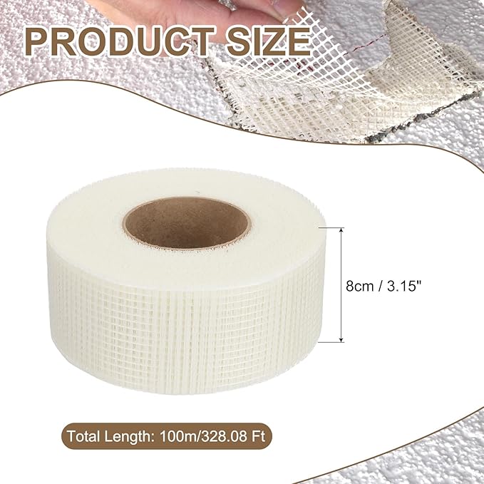 PATIKIL Drywall Repair Mesh Tape, 3 inch x 328 ft Fiberglass Repair Patch Self-Adhesive Dry Wall Joint Tape 6 Mesh Wall Hole Crack and Seam Patch, White